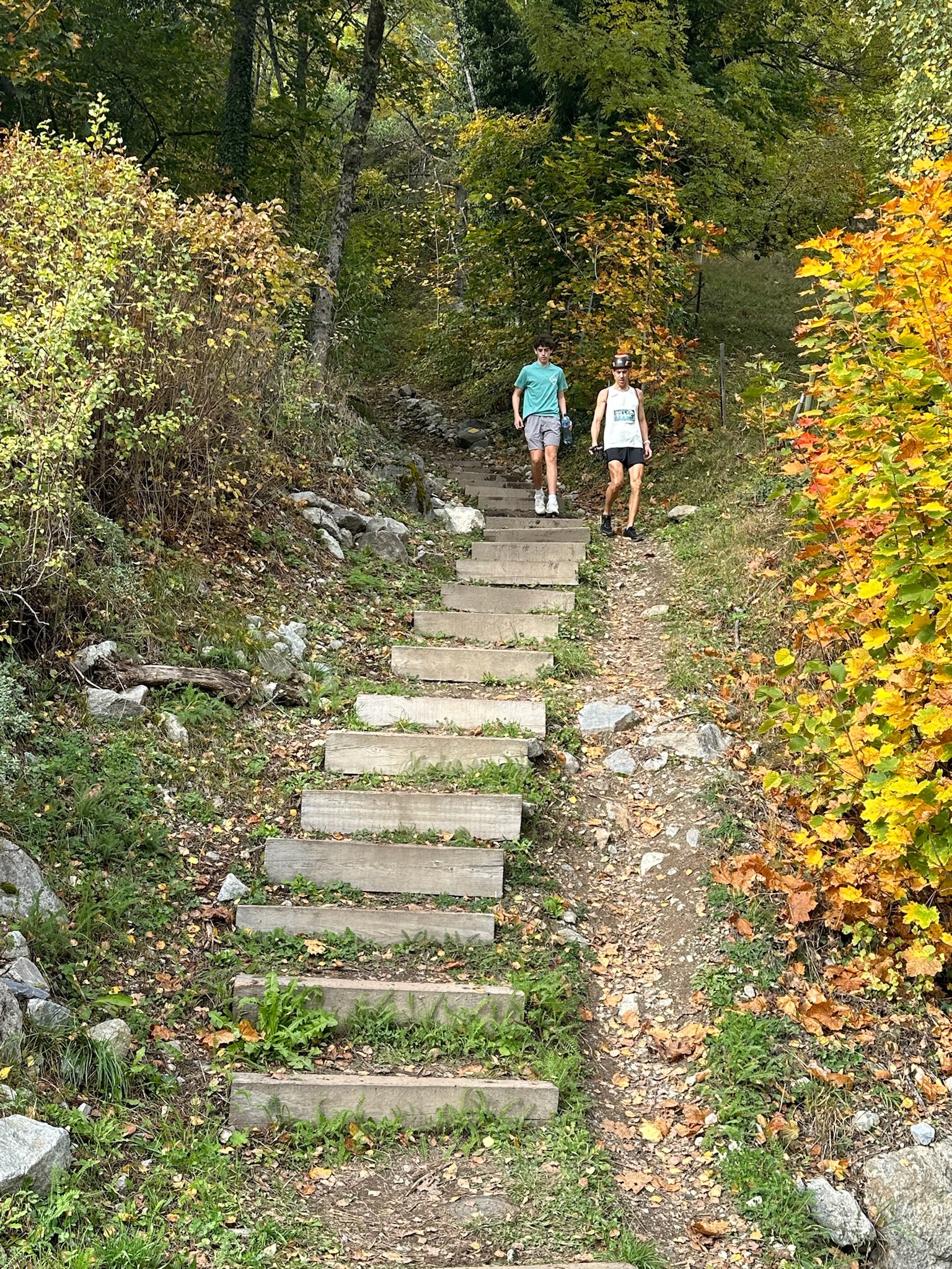 Camden & Baron walking down side trail after the Fully VK